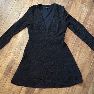 Express Glitter (Gold) Black 3/4 Sleeve Dress - M